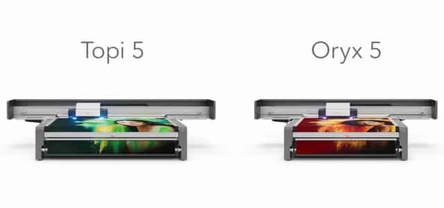 Die beiden neuen Flachbettdrucker Topi 5 und Oryx 5 von swissQprint