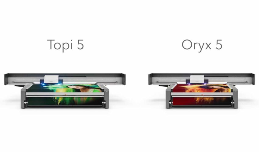 Die beiden neuen Flachbettdrucker Topi 5 und Oryx 5 von swissQprint