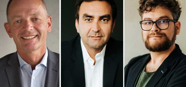 Führungsteam von Jean-Michel Gaffé, CEO von QE (Mitte): Jürgen Freier, Vice President of Print Solutions (links) und Bartek Cymer, Business Unit Director of Brand Activation Hub (rechts) sowie Marcin Pytel (ohne Abbildung), Chief Finance and Operations Officer. Foto: Quad Europe (QE)