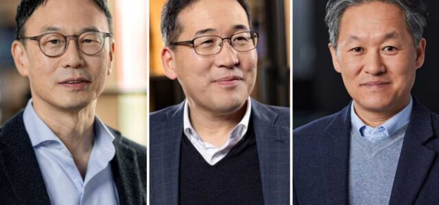 Das neue Führungsteam für Samsung Deutschland: Präsident Han Suk (Kevin) Seo, Chief Financial Officer Yeonho Choi und Executive Vice President Hoon Seol. Foto: Samsung Electronics GmbH