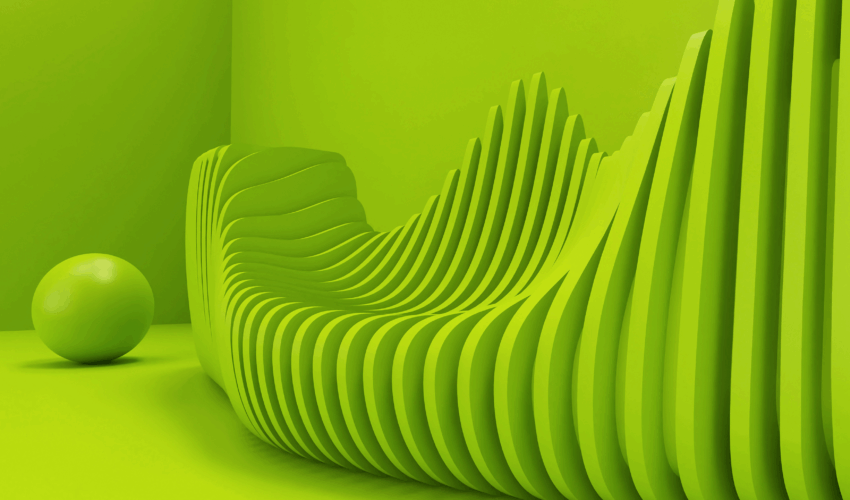 Grüne Lammellen vor grüner Wand.