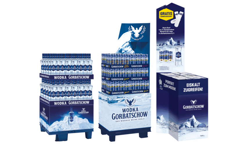 Drei Displays von Promotion-Aktion von Gorbatschow.
