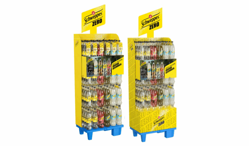 Display Virgin Range von Schweppes.