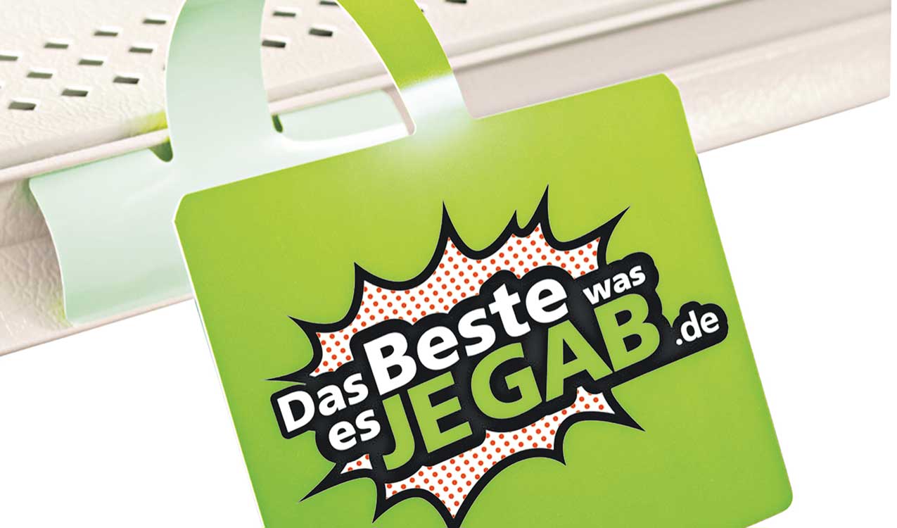Wobbler mit Aufschrift "Das Beste was es JEGAB.de.