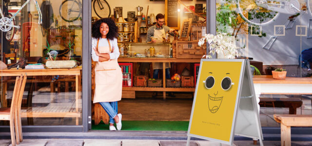 Die neuen Kundenstopper von Durable trotzen jedem Wetter.