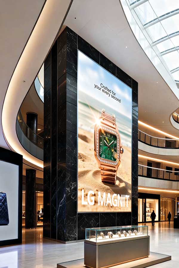 lg-magnit_retail_kv_main Digital Signage mit Uhrenwerbung in Einkaufszentrum