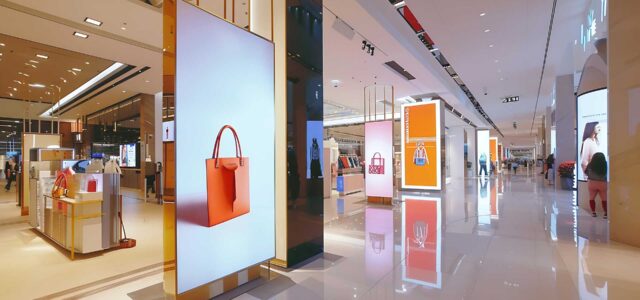 Mehrere Digital-Signage-Anwendungen in Supermarkt