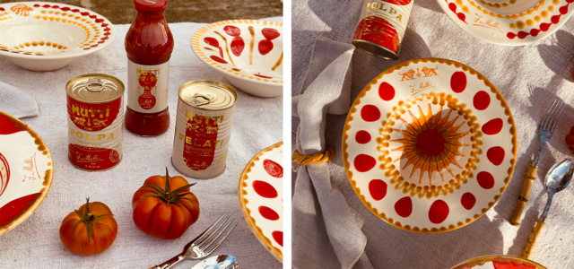 Tomatensoßen von Mutti, Teller und Tomaten