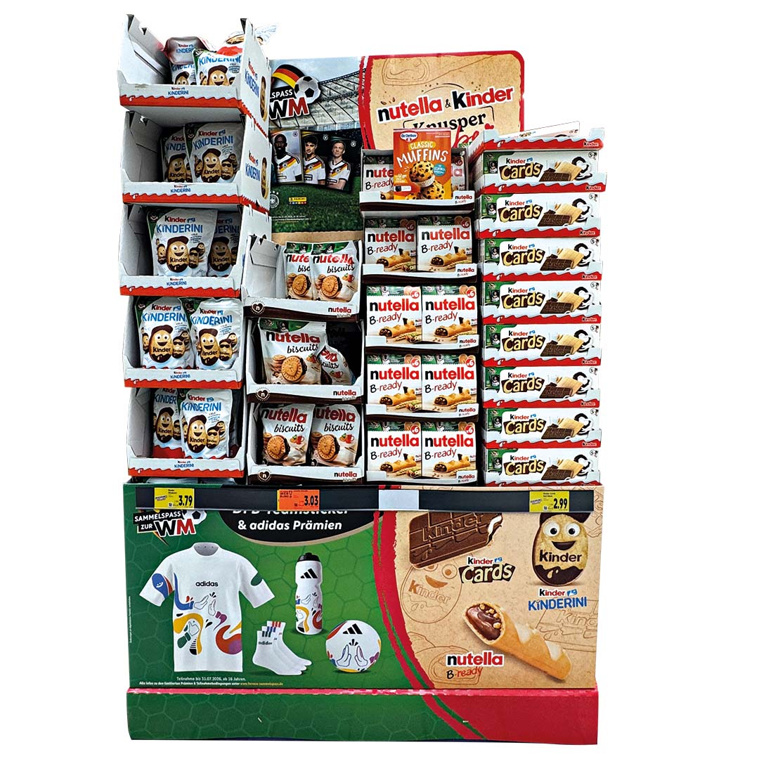 WM_Suessware_Ferrero_LEH Display Ferrero mit unterschiedlichen Produkten
