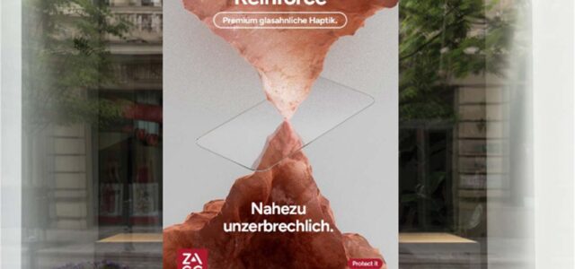 Schaufenster mit Display mit Reinforce-Folie von ZAGG