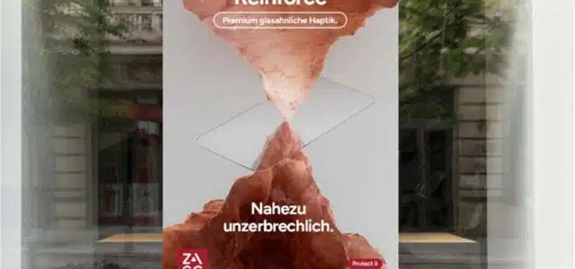Schaufenster mit Display mit Reinforce-Folie von ZAGG