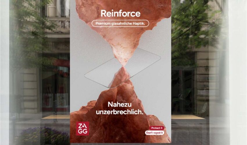 Schaufenster mit Display mit Reinforce-Folie von ZAGG