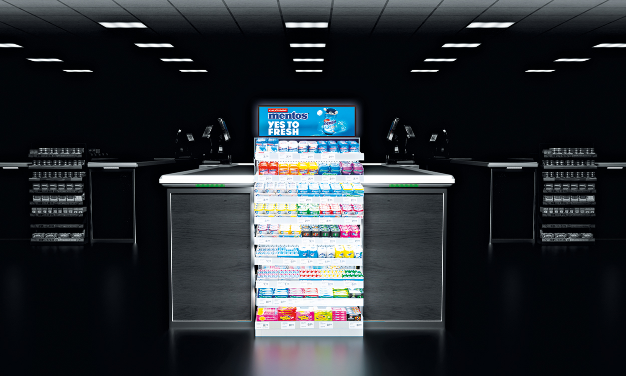 cpf_kassenzone_mit_mentos_topper Beleuchtete Kassenzone mit Mentos-Display