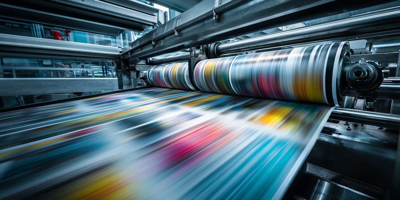 Large-Format-Werbung wird in Druckerpresse gedruckt