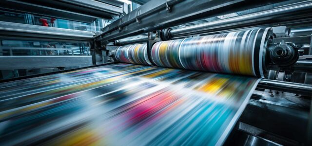 Large-Format-Werbung wird in Druckerpresse gedruckt